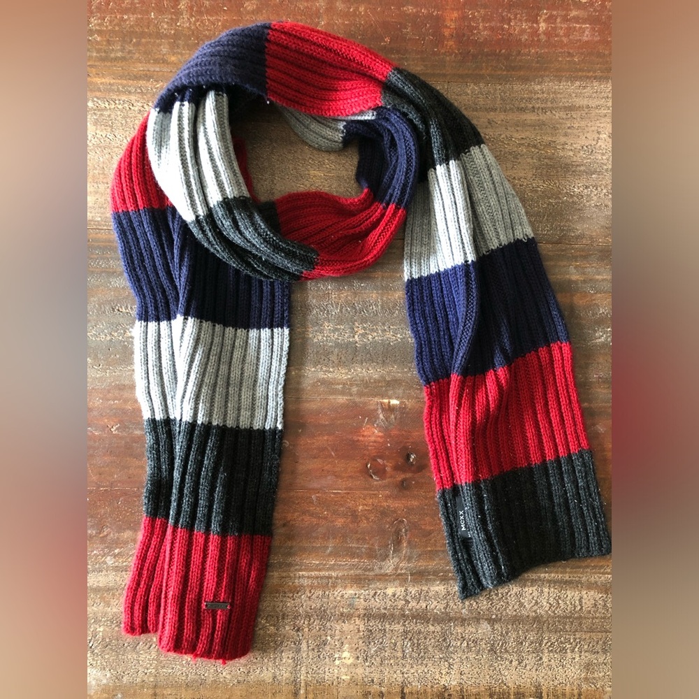 Mexx Red, Blue, Gray, and Black Striped Scarf